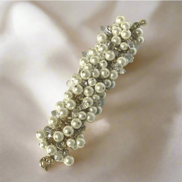 J. Crew Jewelry - J.Crew Faux Pearl & Crystal Cluster Gold Chain Statement Bracelet